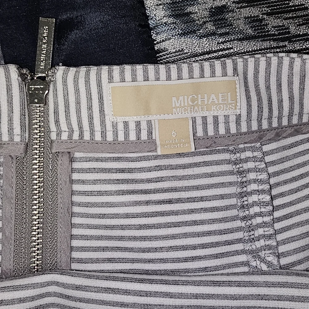 MICHAEL Michael Kors Women's Gray White Striped A-LineStriped Gray Women's Skirt - Picture 5 of 10